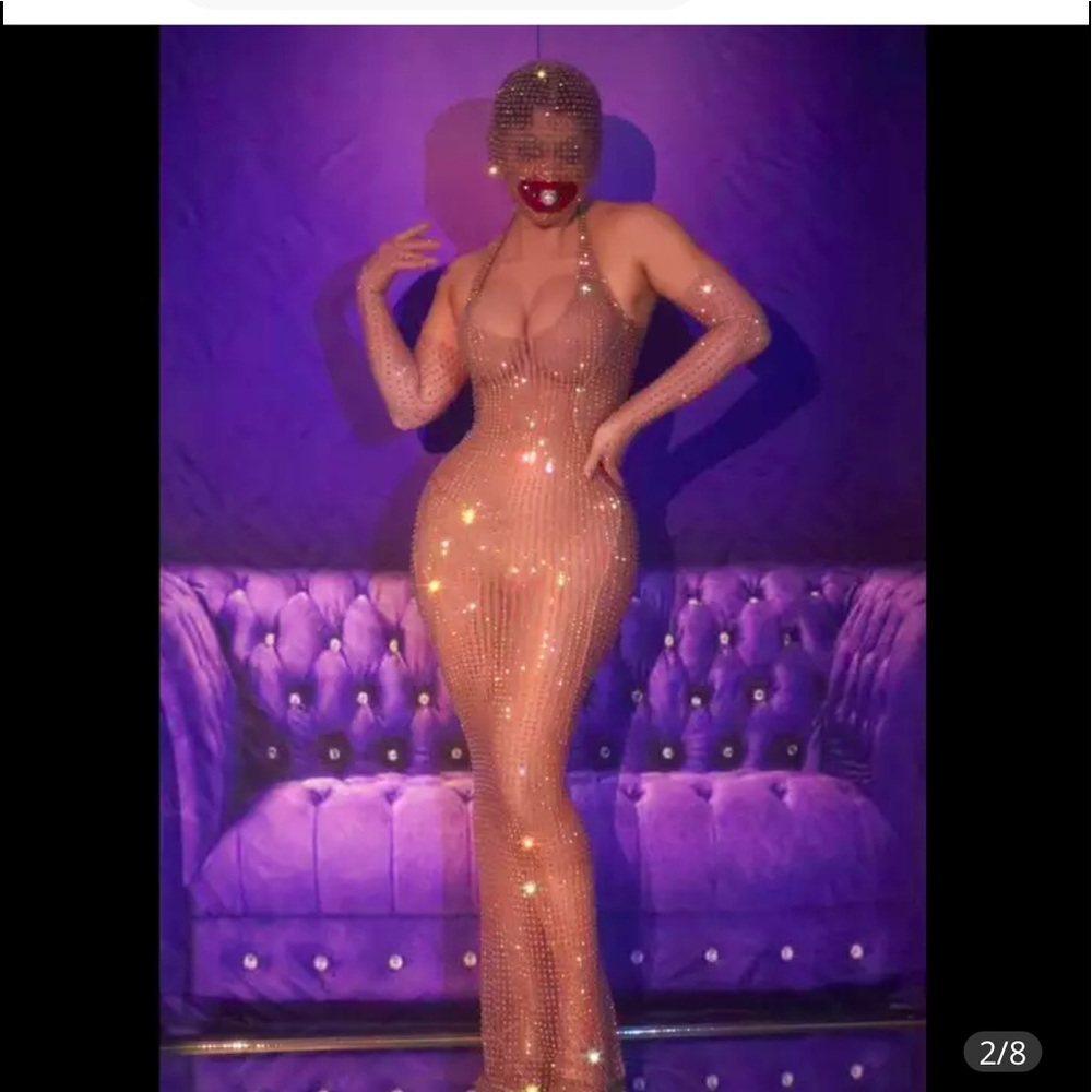 See through rhinestone dress